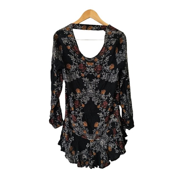 Free People Boho Babydoll Top Shirt Medium Deep V Back - Picture 5 of 6